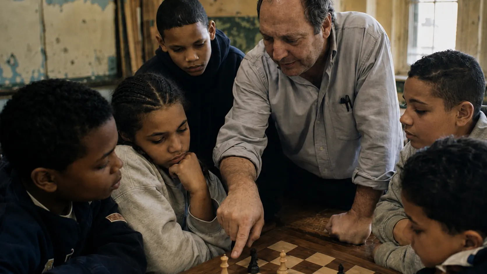 Un professeur apprend les échecs à des enfants du South Bronx
