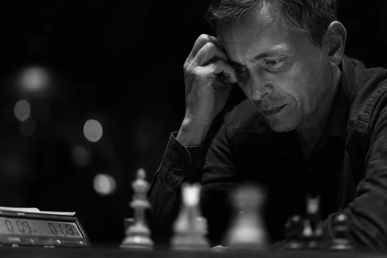 Un joueur réfléchit sous la pression de la pendule
